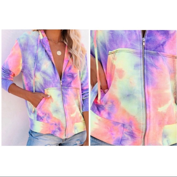 TRENDY TIE DYE ZIP UP HOODIE - Picture 3 of 4